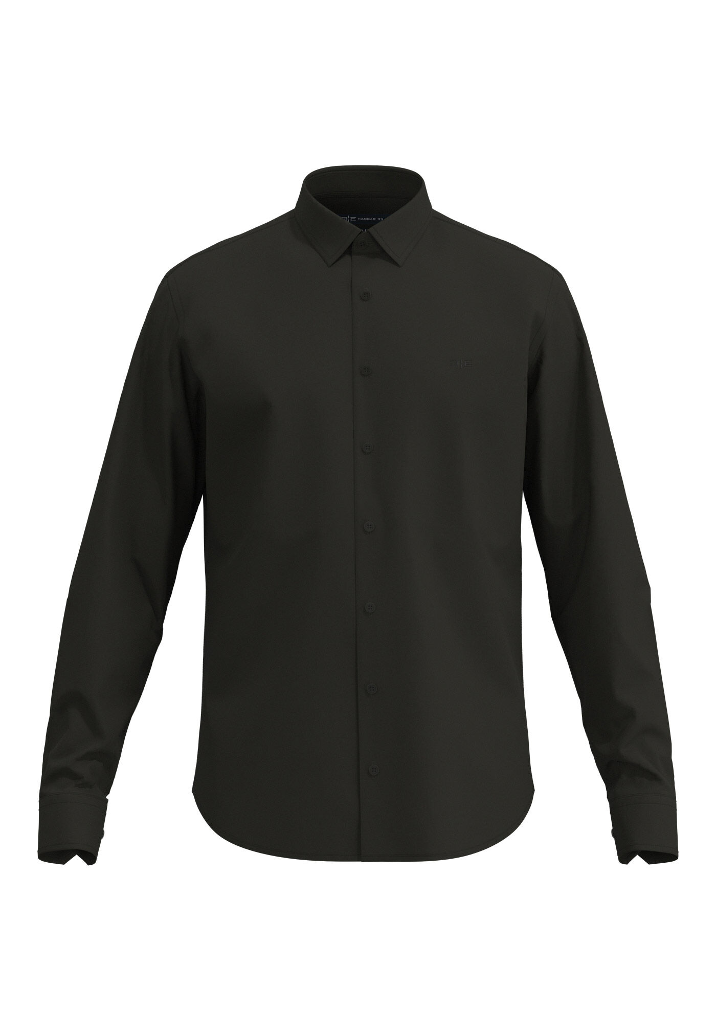 Camisa De Mangas Longas Slim Fit Em Tecido Mercerizado, PRETO, large.