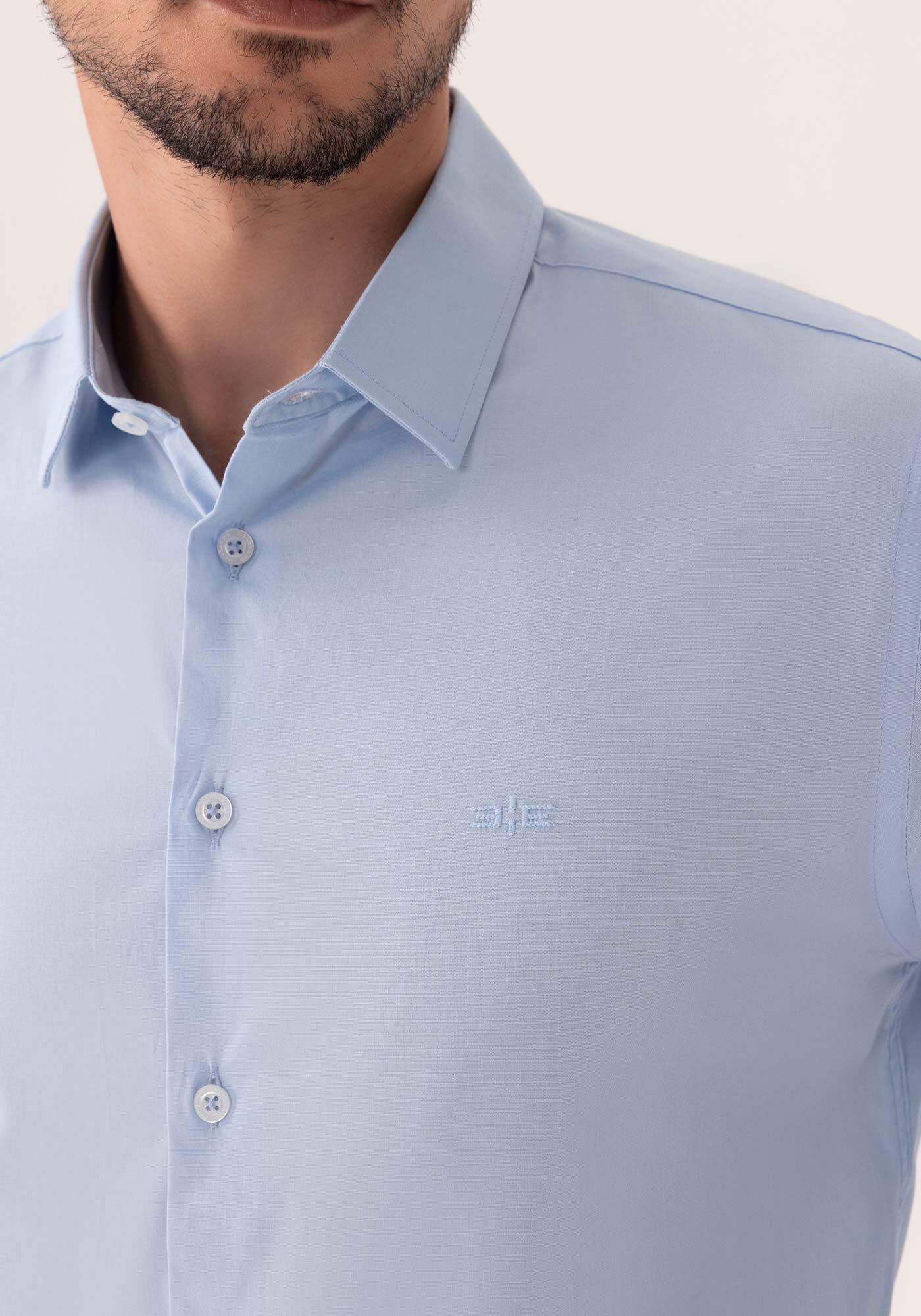 Camisa De Mangas Longas Em Algod&atilde;o Mercerizado Com Elastano, AZUL BRIGHT, large.