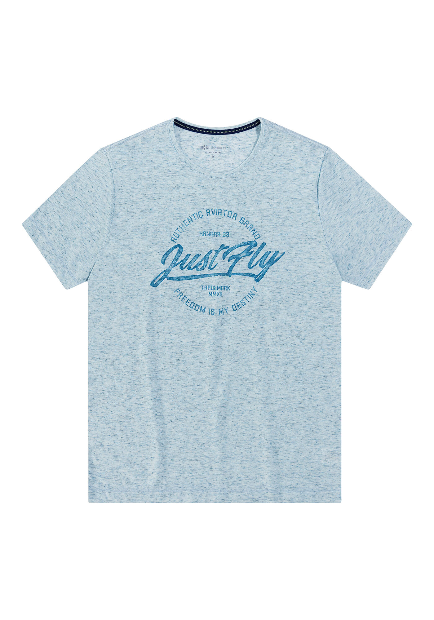 Camiseta Malha Linen Estampa Just Fly, AZUL BLUE MOON, large.