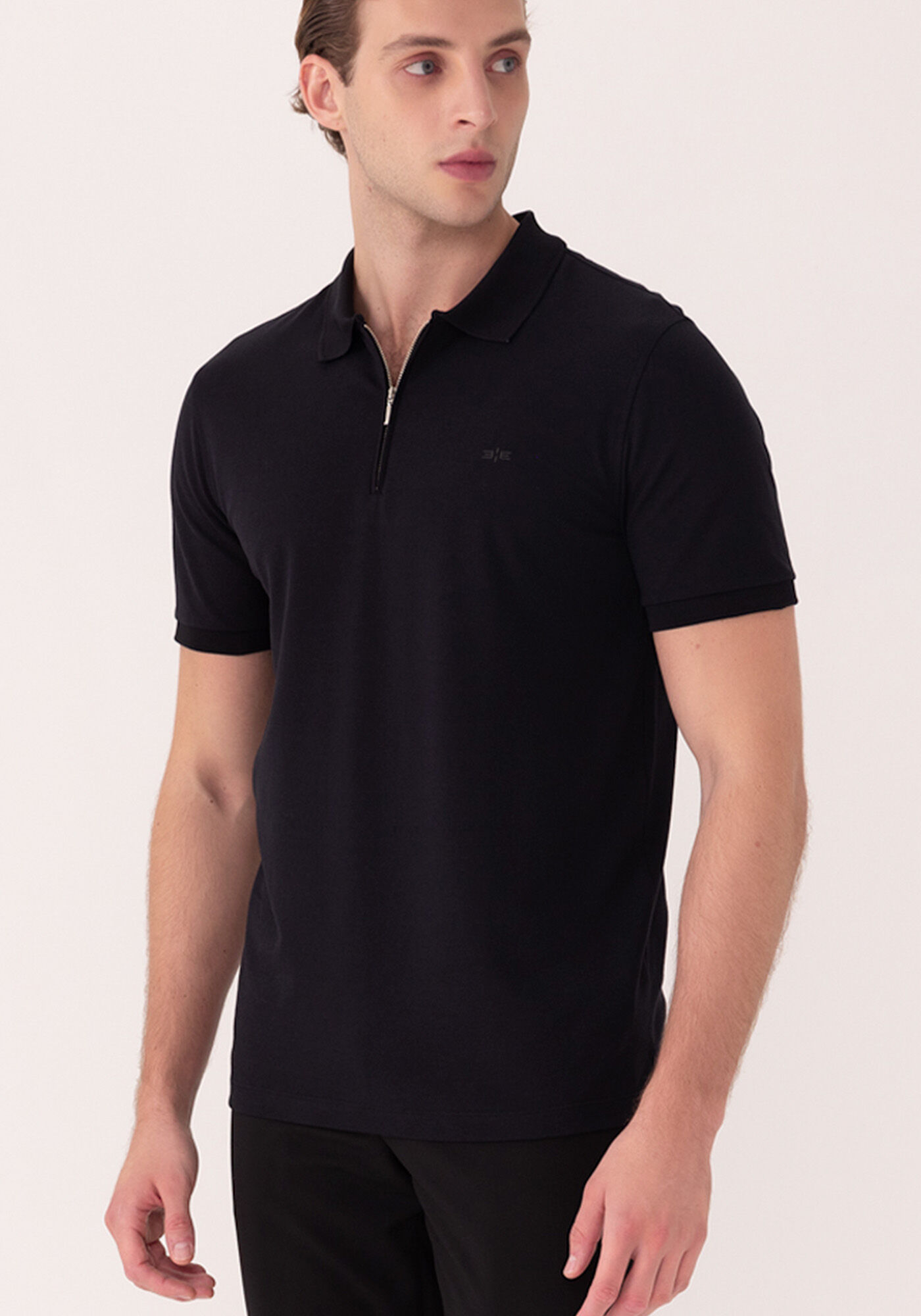 Camisa Polo Com Z&iacute;per Em Malha Piquet Pima, PRETO, large.