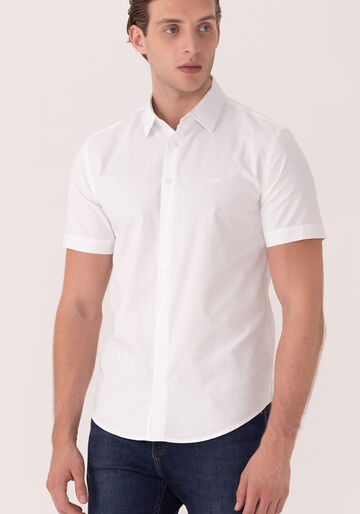 Camisa De Mangas Curtas Em Tecido De Algodão, BRANCO. Camisa De Mangas Curtas Em Tecido De Algodão, BRANCO, large.