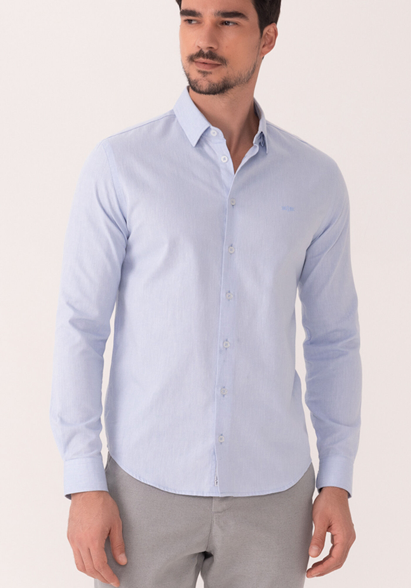 Camisa Slim Fit Com Mangas Longas Em Algod&atilde;o, AZUL BRIGHT, large.