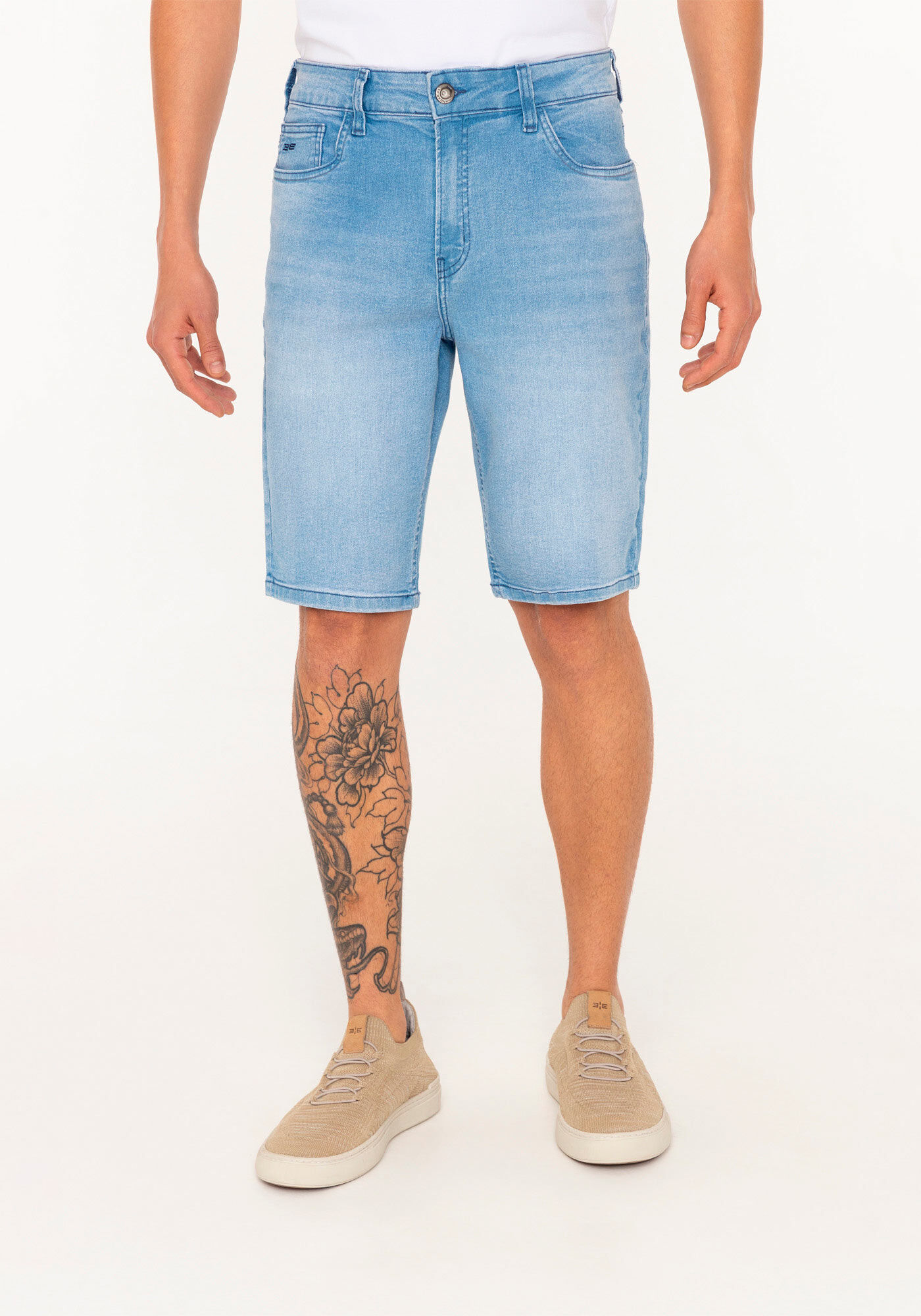 Bermuda Jeans Reta Radial Masculina Com Elastano E Bolsos, JEANS, large.