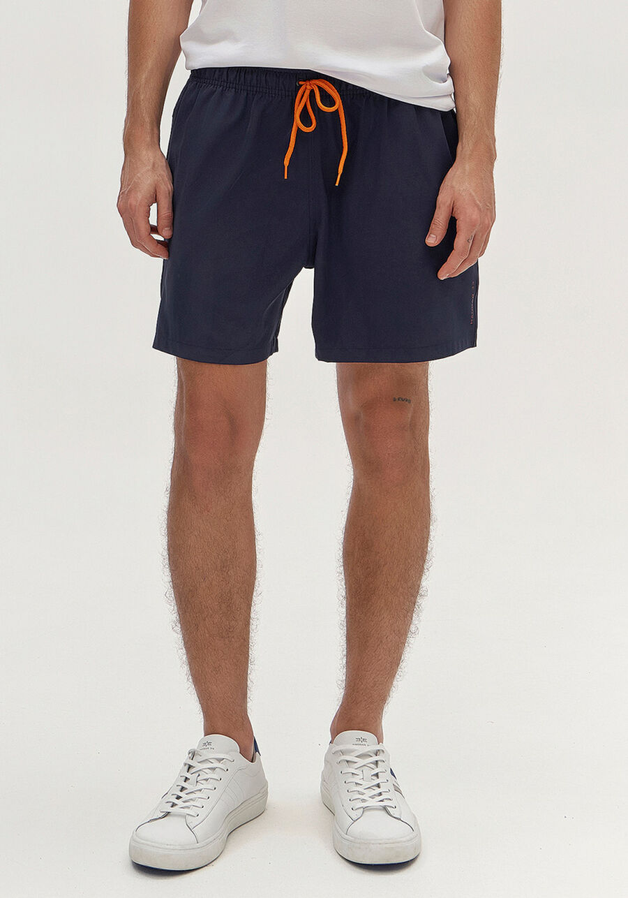 Shorts Com Bolso E Cadarço Regulável Em Tecido Plano, MARINHO ACTION. Shorts Com Bolso E Cadarço Regulável Em Tecido Plano, MARINHO ACTION, large.
