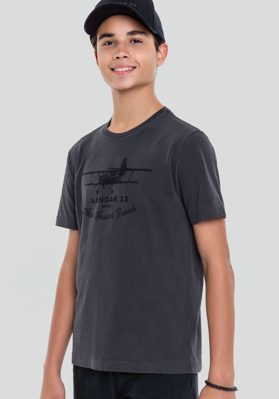 Camiseta Juvenil em Malha Estonada com Estampa, CINZA NOTI, large.