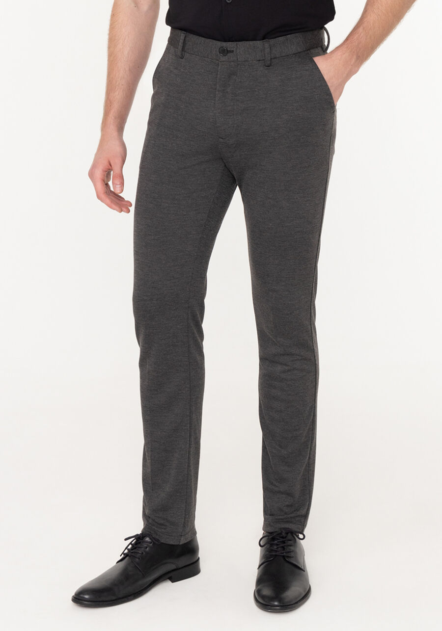 Calça Com Bolsos E Passantes No Cós Em Malha Flex, PRETO REATIVO. Calça Com Bolsos E Passantes No Cós Em Malha Flex, PRETO REATIVO, large.