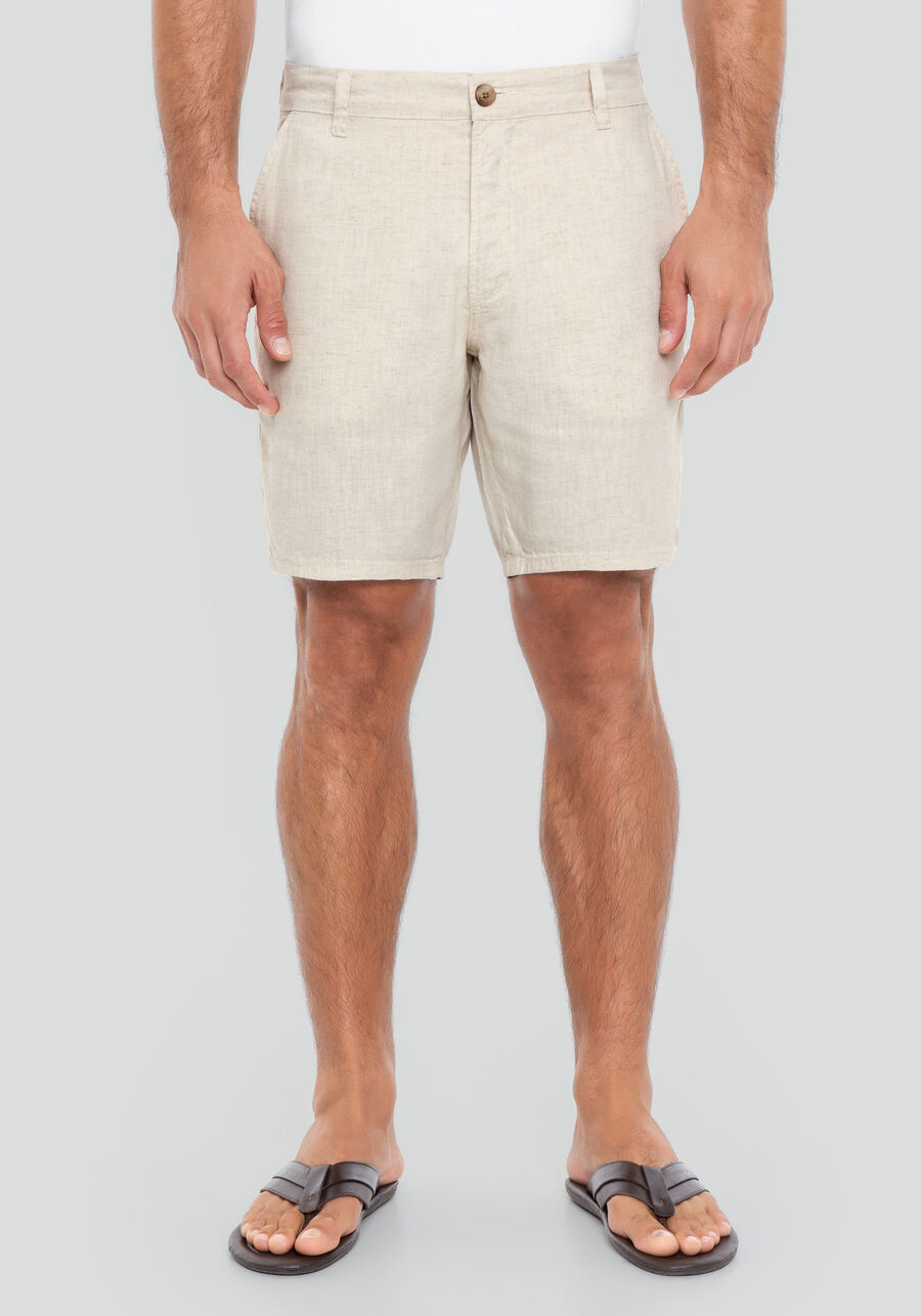 Shorts Masculino Reto em Tecido Linho, NATURAL. Shorts Masculino Reto em Tecido Linho, NATURAL, large.
