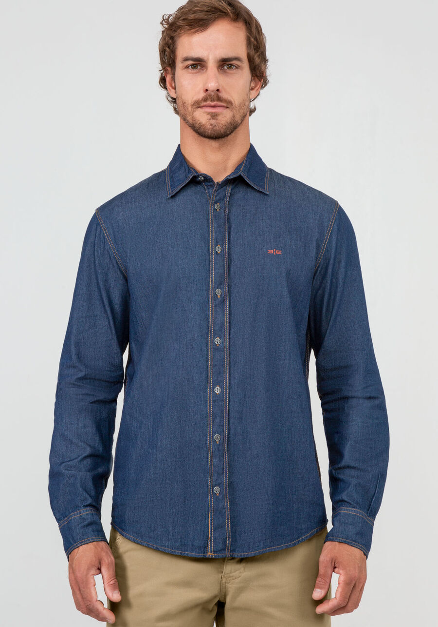 Camisa masculina Manga Longa, JEANS ESCURO. Camisa masculina Manga Longa, JEANS ESCURO, large.