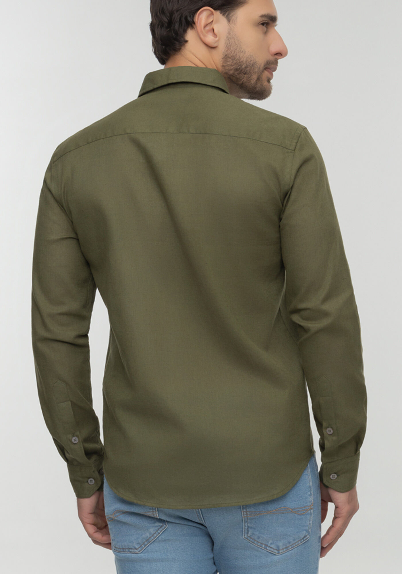 Camisa Slim Fit Masculina Com Mangas Longas E Bot&otilde;es, VERDE HEIR, large.