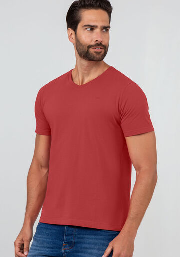 Camiseta Masculina em Malha com Decote V, 3563 VERMELHO, large.