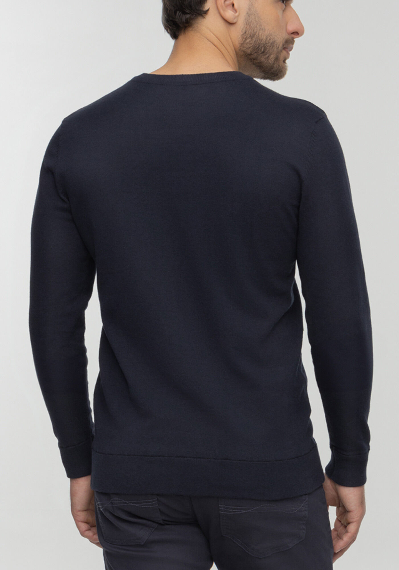 Blus&atilde;o B&aacute;sico Em Tric&ocirc; Com Mangas Longas E Gola V, MARINHO ACTION, large.