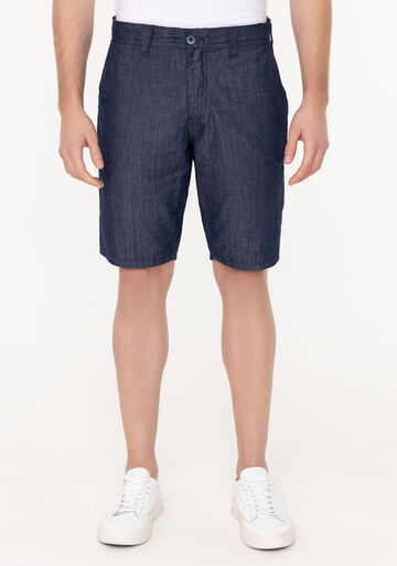 Bermuda Reta Radial Masculina Em Jeans Amaciado Com Linho, JEANS. Bermuda Reta Radial Masculina Em Jeans Amaciado Com Linho, JEANS, large.