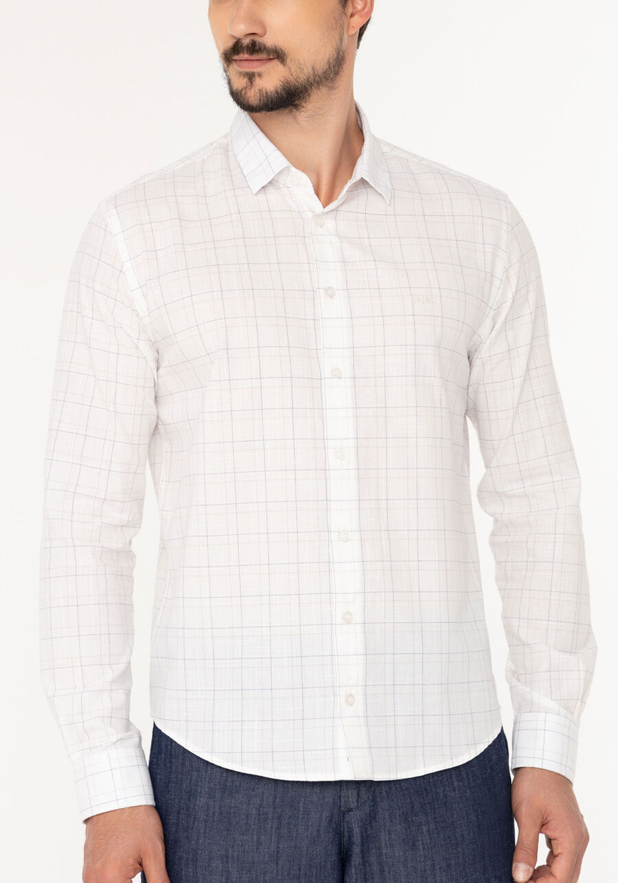 Camisa Slim Fit De Mangas Longas Em Tecido Responsável, OFF WHITE. Camisa Slim Fit De Mangas Longas Em Tecido Responsável, OFF WHITE, large.