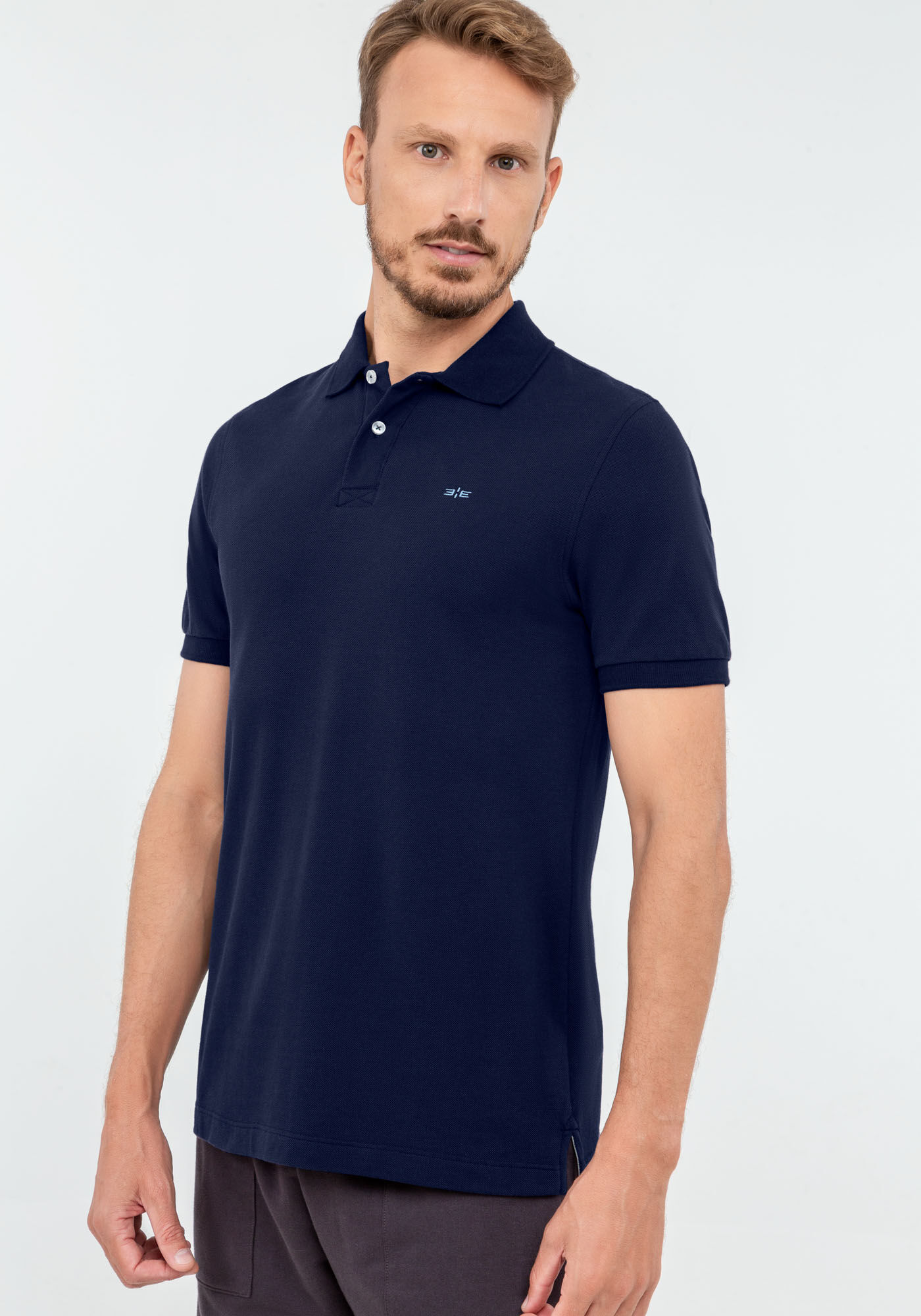 Camisa Polo Cl&aacute;ssica em Malha Piquet Pima, MARINHO ACTION, large.