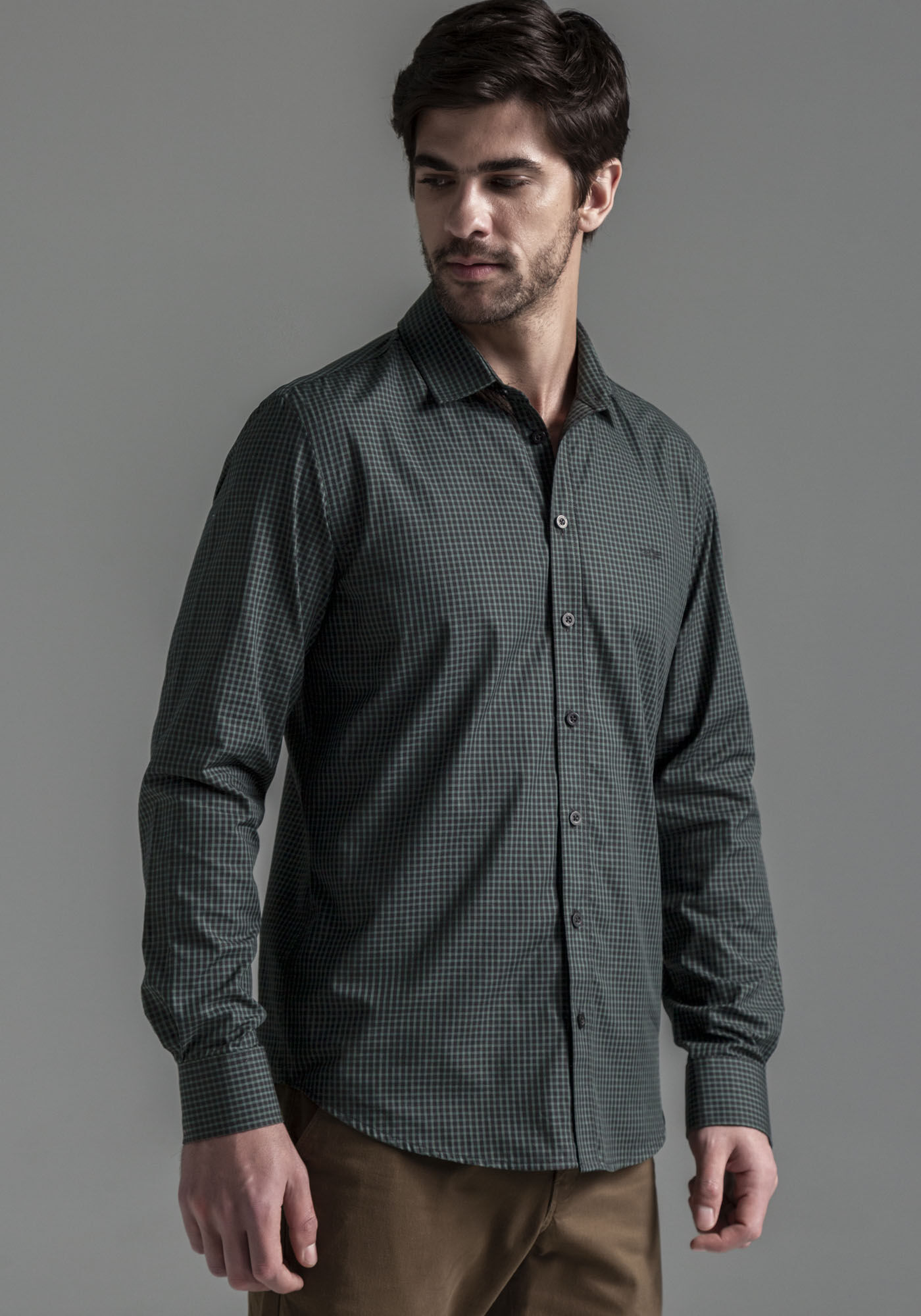 Camisa Masculina Slim Fit em Tricoline, VERDE ARABESQUE, large.