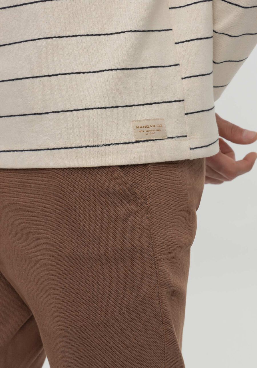 Blusão De Mangas Longas Com Capuz Em Malha Listrada, BRANCO OFF WHITE. Blusão De Mangas Longas Com Capuz Em Malha Listrada, BRANCO OFF WHITE, large.