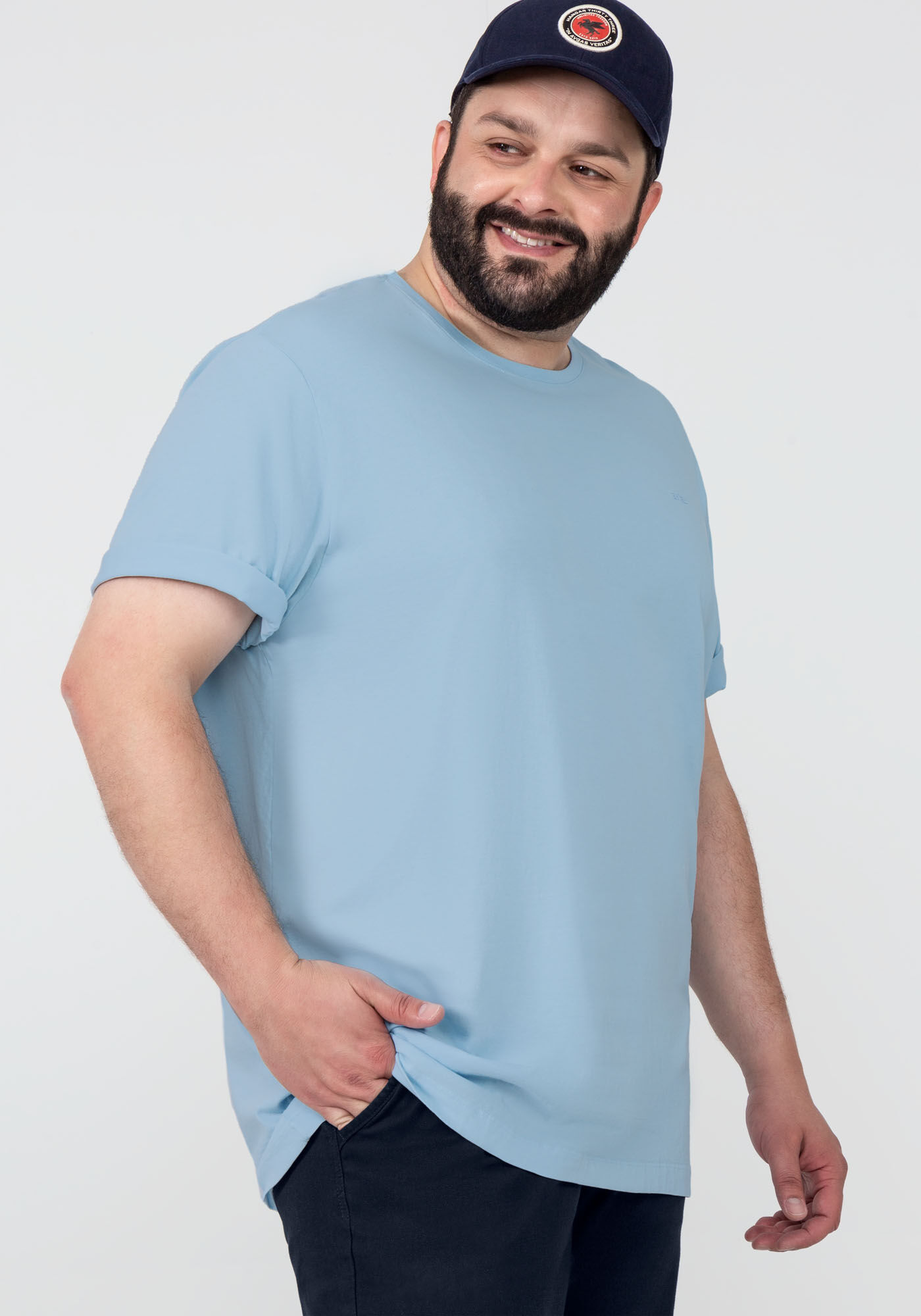 Camiseta Masculina em Malha Cl&aacute;ssica Big & Tall, 3571 AZUL, large.