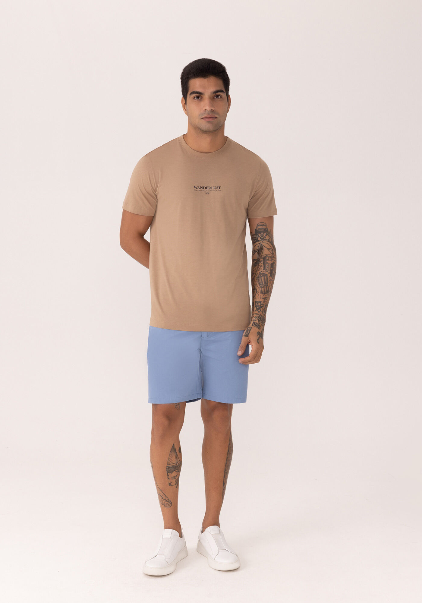 Camiseta De Mangas Curtas Com Estampa Em Malha Tecnol&oacute;gica, BEGE BOSQUE, large.