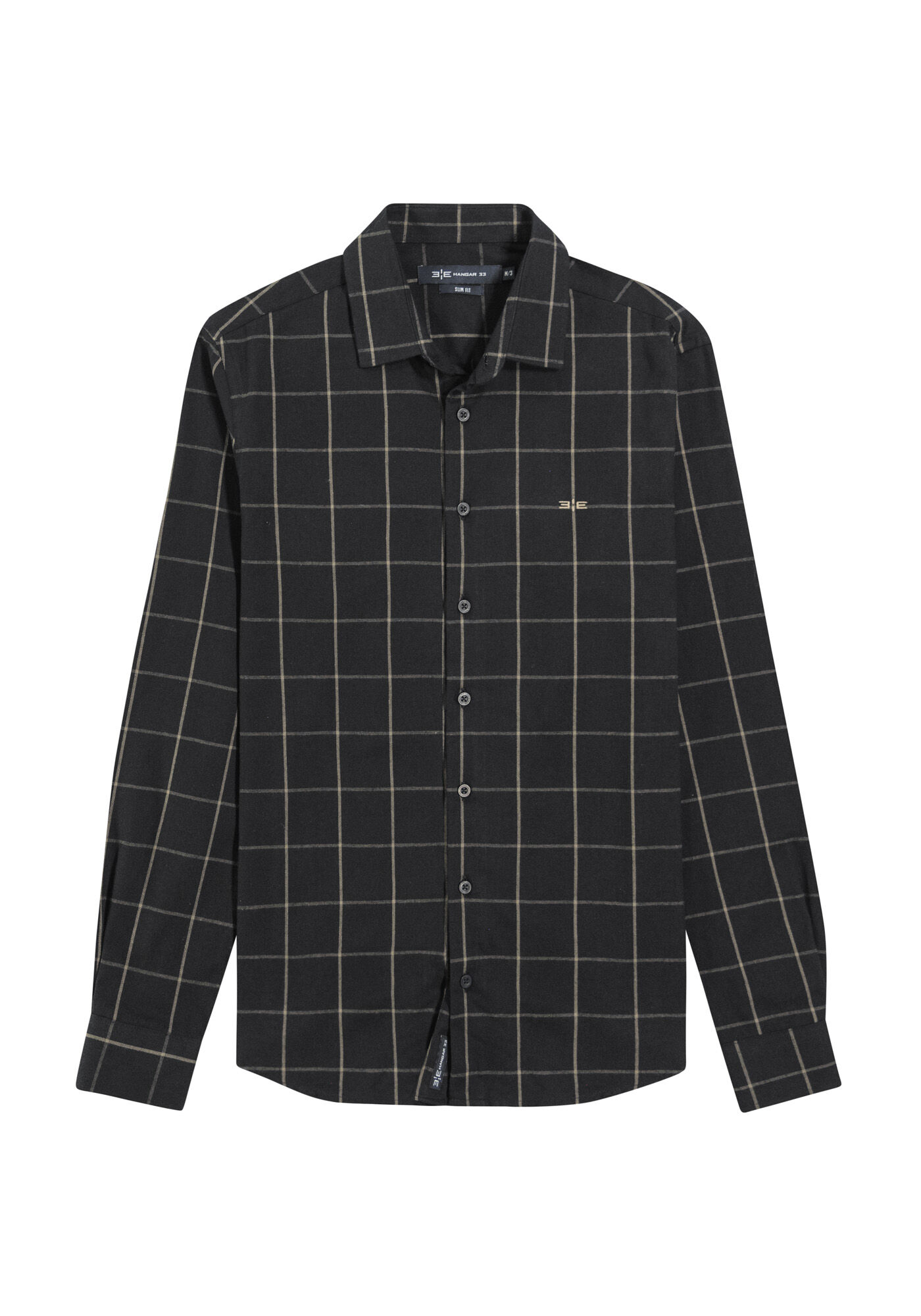 Camisa Masculina Slim Fit em Flanela Xadrez, PRETO REATIVO, large.