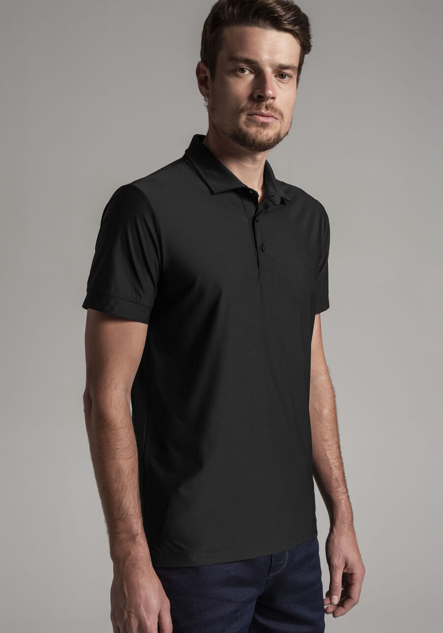 Camisa Polo Masculina em Malha Tech Skin, PRETO REATIVO. Camisa Polo Masculina em Malha Tech Skin, PRETO REATIVO, large.