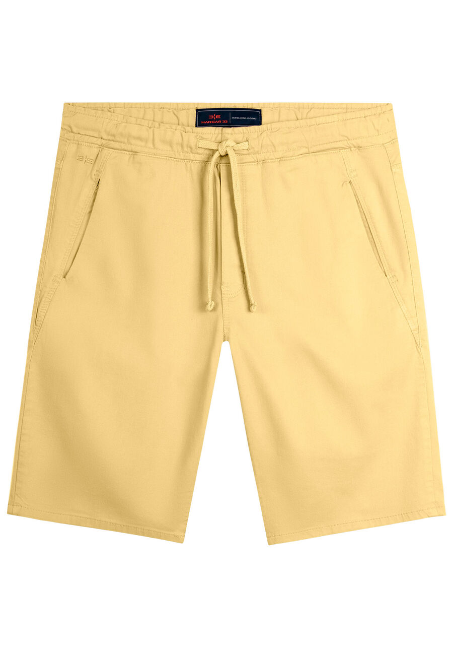 Bermuda Jogging Com Bolsos Em Sarja Denim Malha, AMARELO ROSITA. Bermuda Jogging Com Bolsos Em Sarja Denim Malha, AMARELO ROSITA, large.