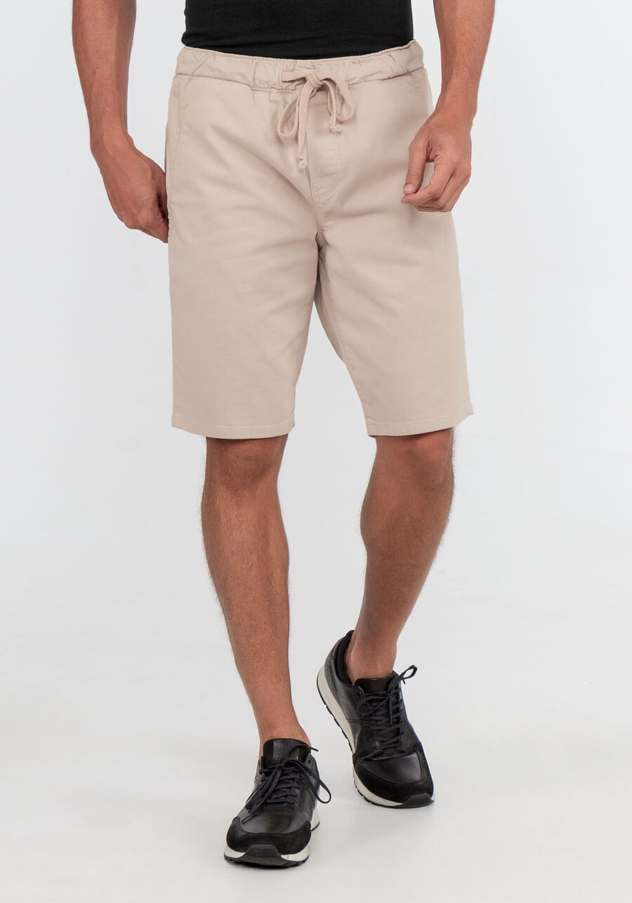 Bermuda Jogging Com Bolsos Em Sarja Denim Malha, NATURAL. Bermuda Jogging Com Bolsos Em Sarja Denim Malha, NATURAL, large.