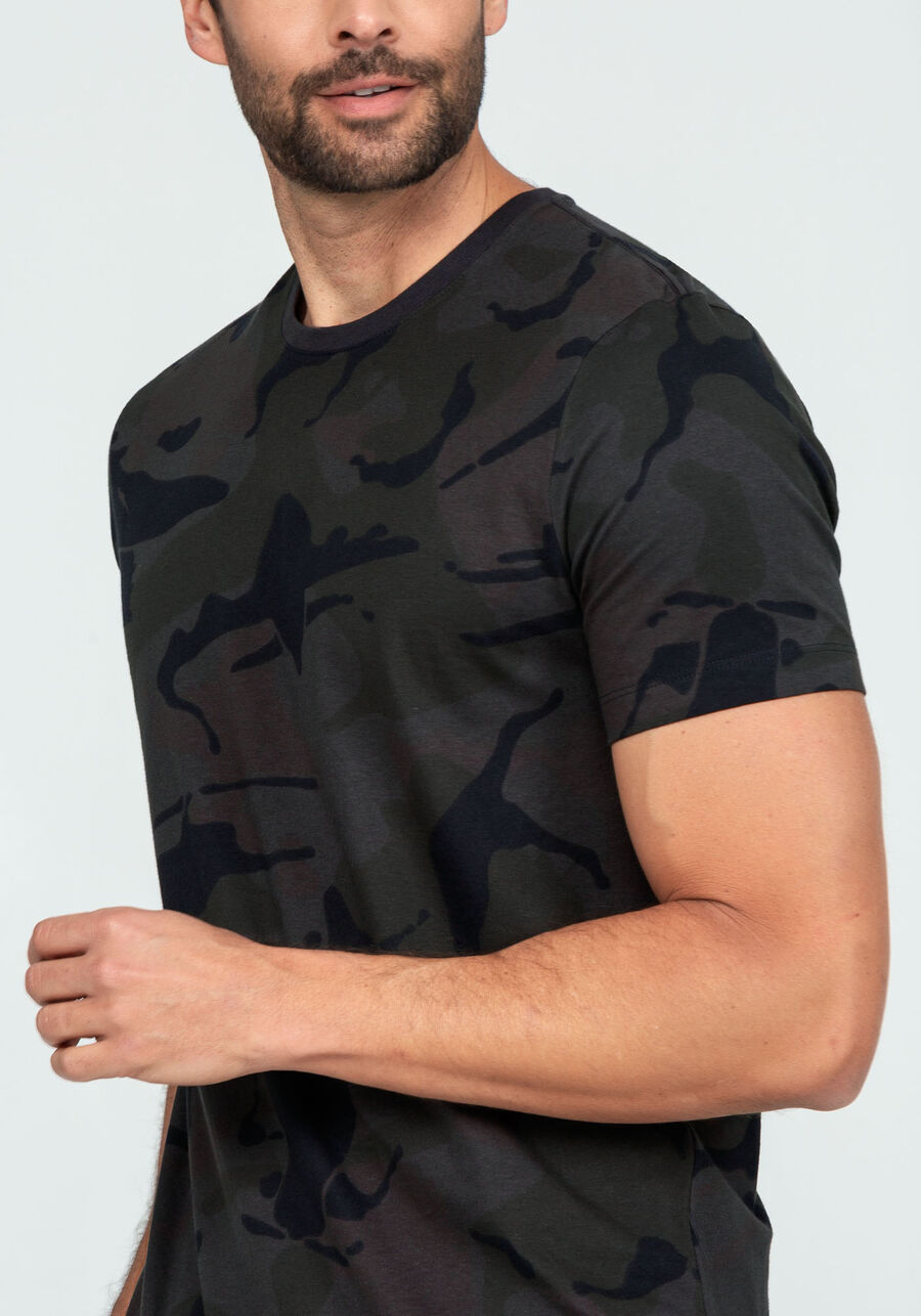 Camiseta Camuflada em Malha com Decote Redondo, CAMU CINZA. Camiseta Camuflada em Malha com Decote Redondo, CAMU CINZA, large.