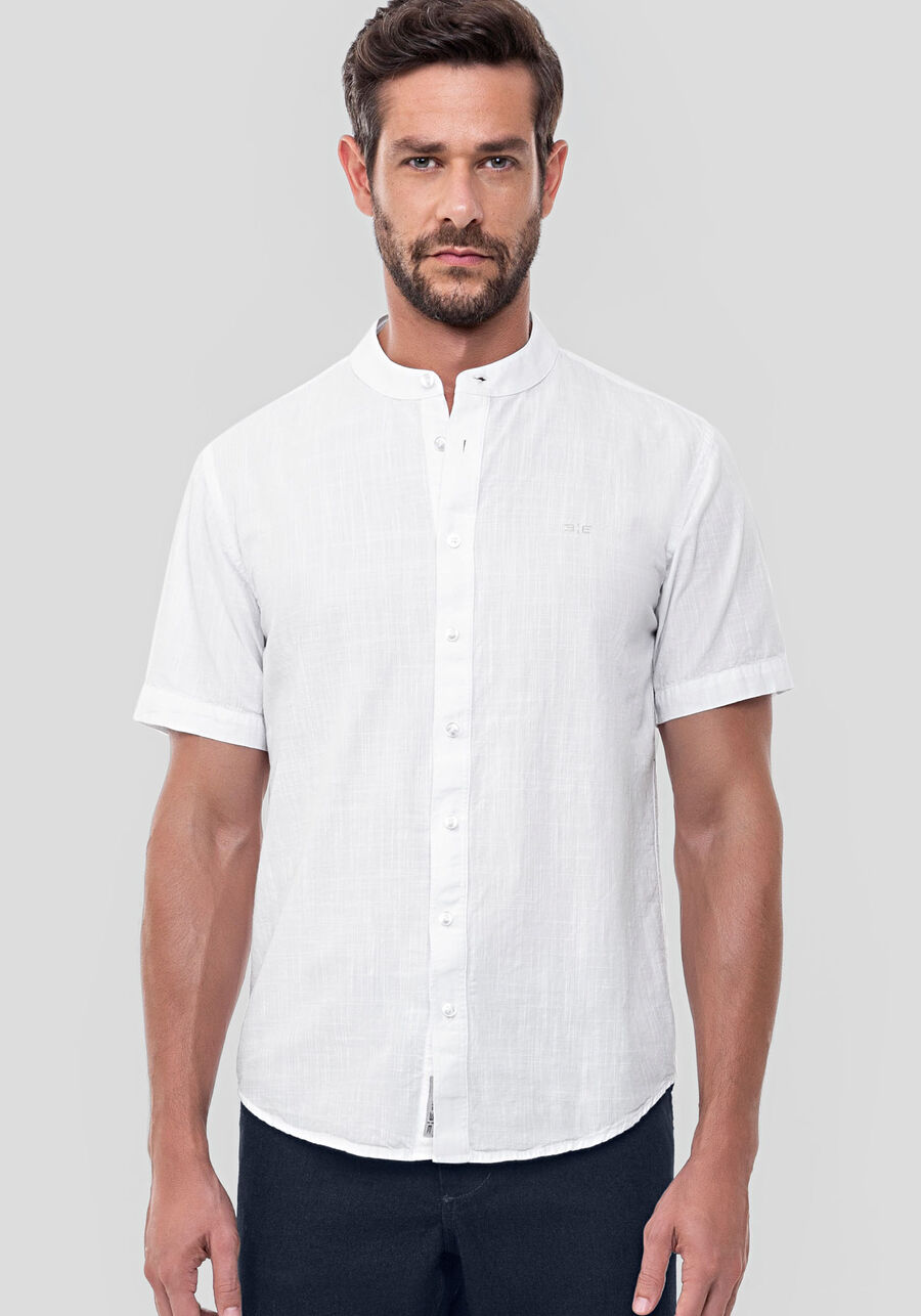 Camisa Masculina Manga Curta com Gola Padre, BRANCO. Camisa Masculina Manga Curta com Gola Padre, BRANCO, large.