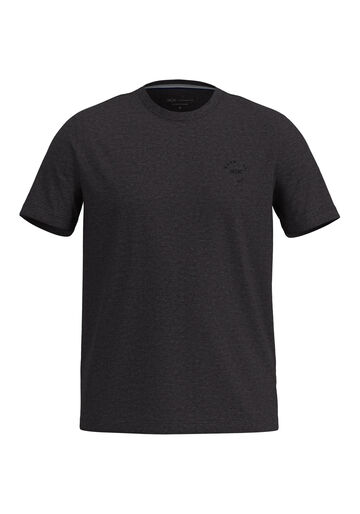 Camiseta Com Estampa Localizada Em Malha Mesclada, PRETO. Camiseta Com Estampa Localizada Em Malha Mesclada, PRETO, large.
