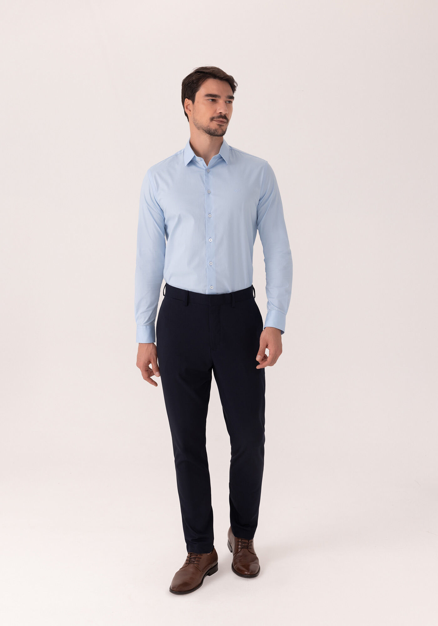 Camisa De Mangas Longas Em Algod&atilde;o Mercerizado Com Elastano, AZUL BRIGHT, large.