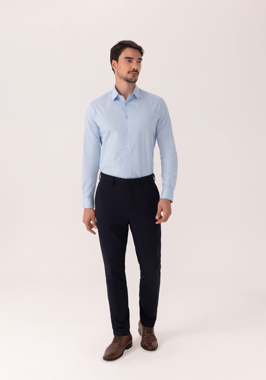 Camisa De Mangas Longas Em Algodão Mercerizado Com Elastano, AZUL BRIGHT. Camisa De Mangas Longas Em Algodão Mercerizado Com Elastano, AZUL BRIGHT, large.