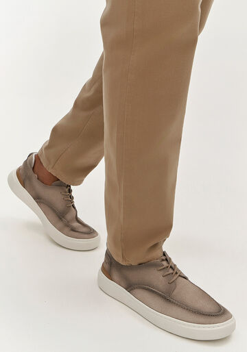 Sapato Dockside De Couro Estonado Com Cadarço E Solado Flat, BEGE GINGER. Sapato Dockside De Couro Estonado Com Cadarço E Solado Flat, BEGE GINGER, large.