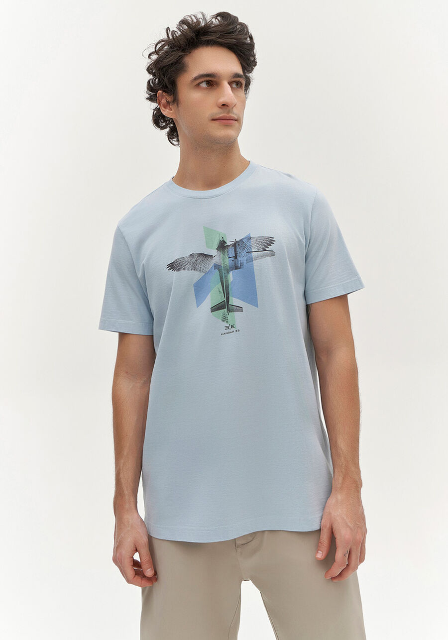 Camiseta Masculina em Malha Estampada, AZUL EXPRIM. Camiseta Masculina em Malha Estampada, AZUL EXPRIM, large.