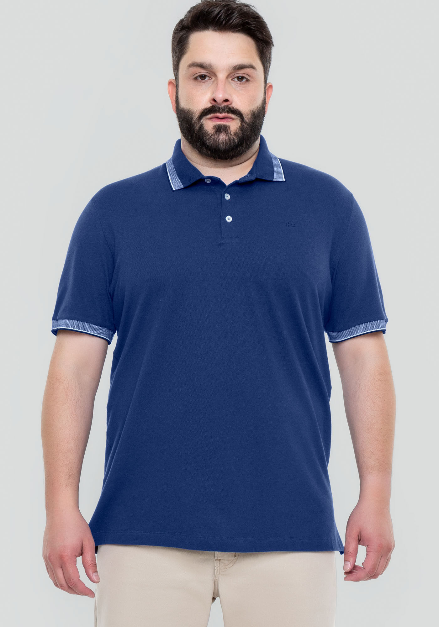 Camisa Polo Masculina em Malha Piquet Big & Tall, MARINHO INLE, large.