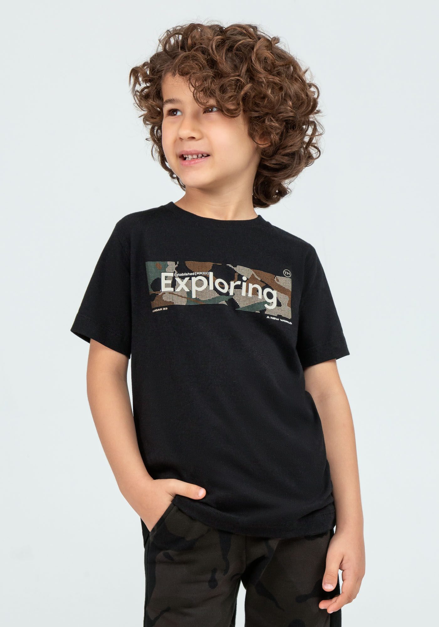 Camiseta Malha Estampa Camuflada Tal Pai Tal Filho Infantil, PRETO REATIVO, large.