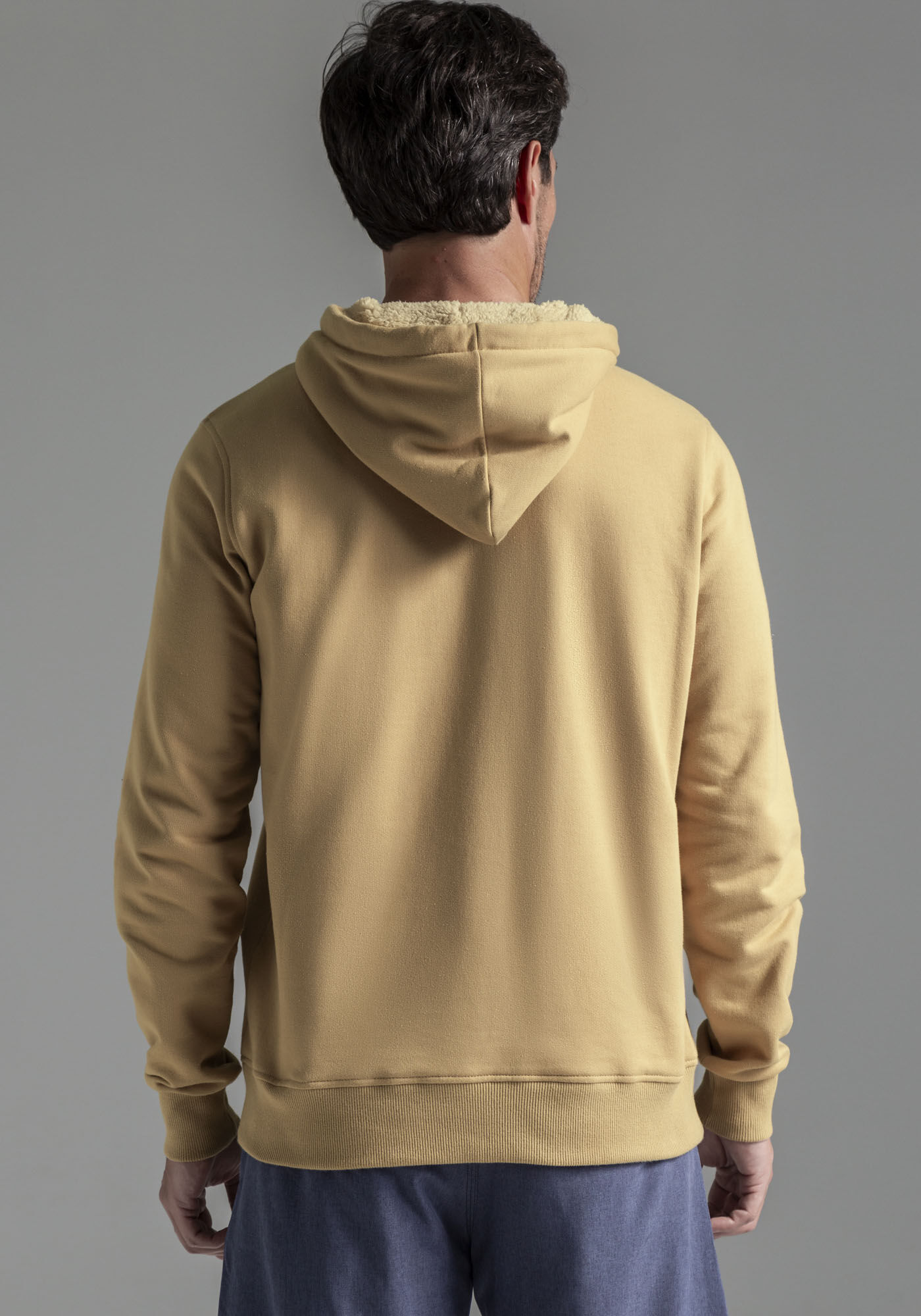 Blus&atilde;o Masculino em Moletom com Pelo Capuz, BEGE SERGE, large.