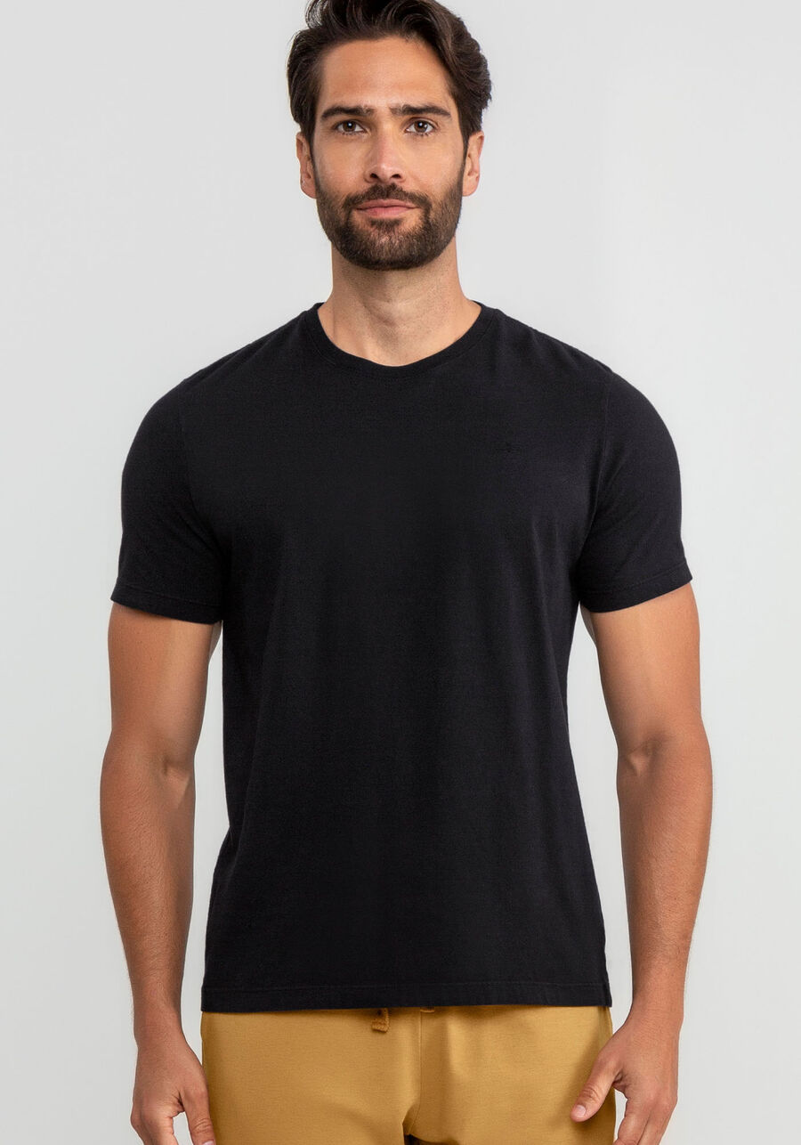 Camiseta Masculina em Malha com Manga Curta, PRETO REATIVO. Camiseta Masculina em Malha com Manga Curta, PRETO REATIVO, large.