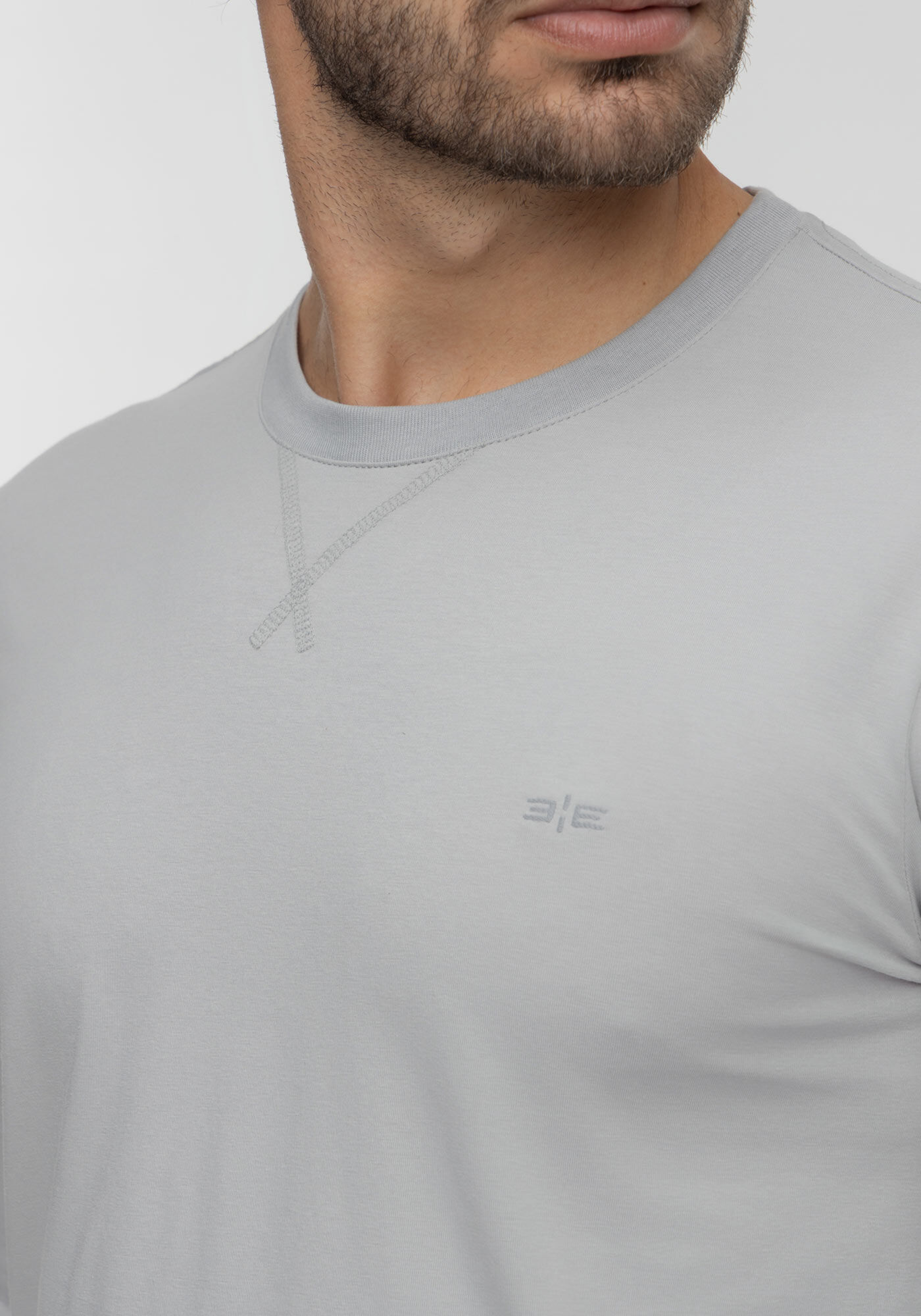 Camiseta Com Gola Redonda E Manga Longa Em Malha Respons&aacute;vel, CINZA GLISTEN, large.