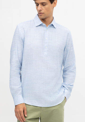 Camisa Bata Masculina Slim Fit em Flamê Orgânico, AZUL BRUMA. Camisa Bata Masculina Slim Fit em Flamê Orgânico, AZUL BRUMA, large.