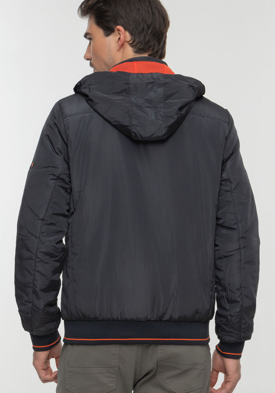 Jaqueta Em Tecido Nylon Com Capuz Removível E Zíper, MARINHO IMPERIO. Jaqueta Em Tecido Nylon Com Capuz Removível E Zíper, MARINHO IMPERIO, large.