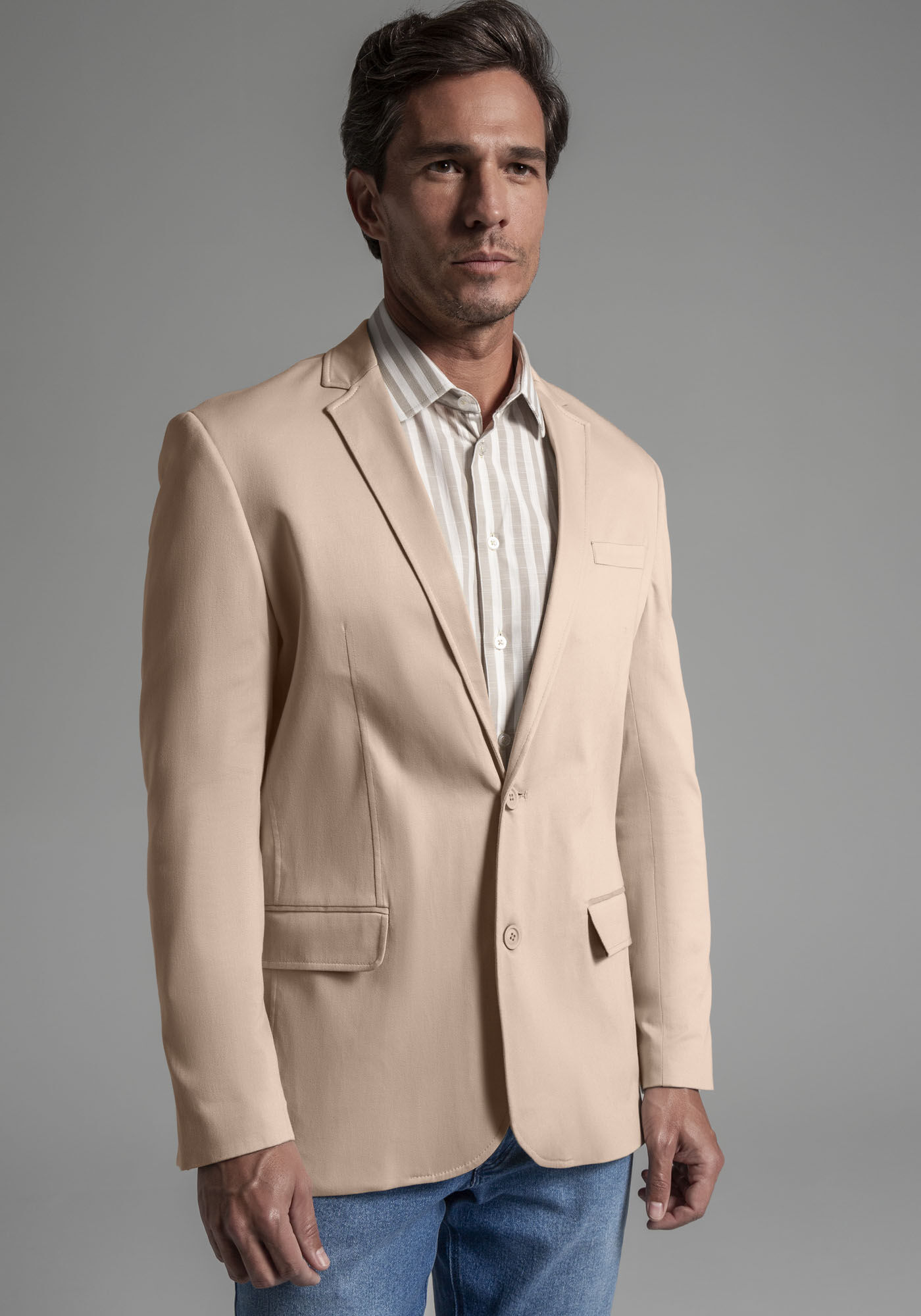 Blazer Comfort Em Sarja Com Elastano, BEGE RUSSET, large.