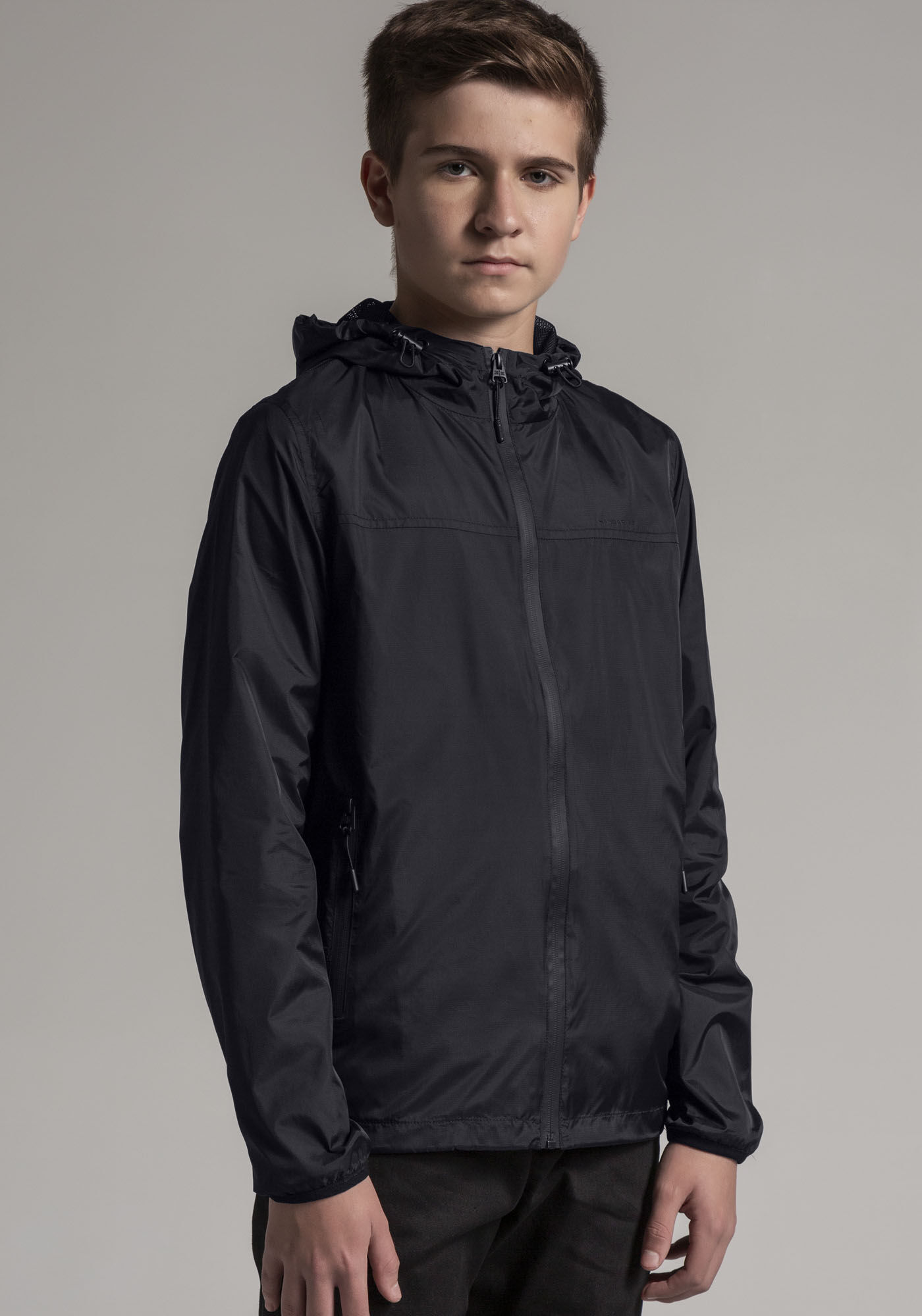 Jaqueta Juvenil Corta Vento com Capuz, PRETO REATIVO, large.