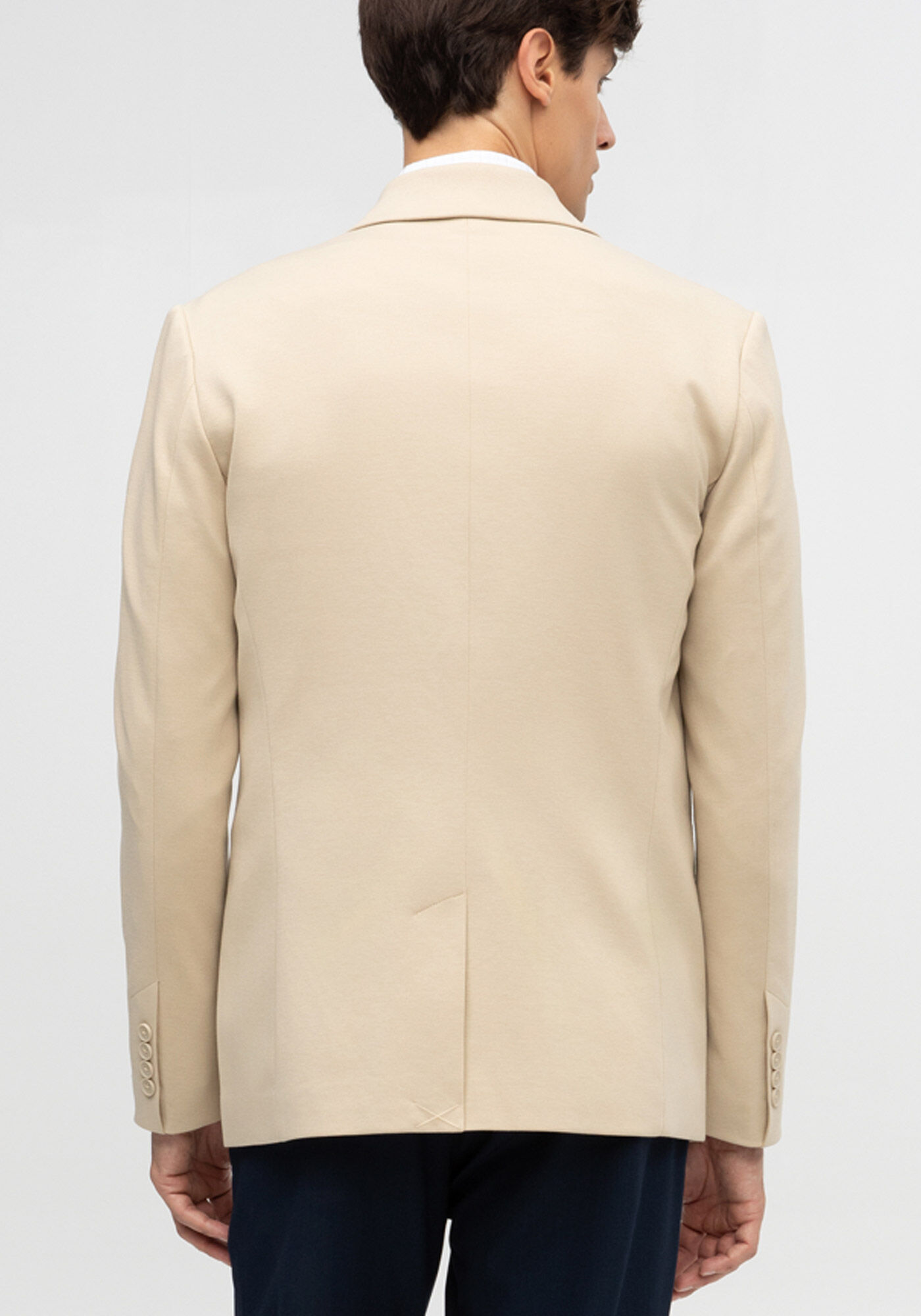 Blazer Slim Com Lapelas Em Malha, BEGE, large.