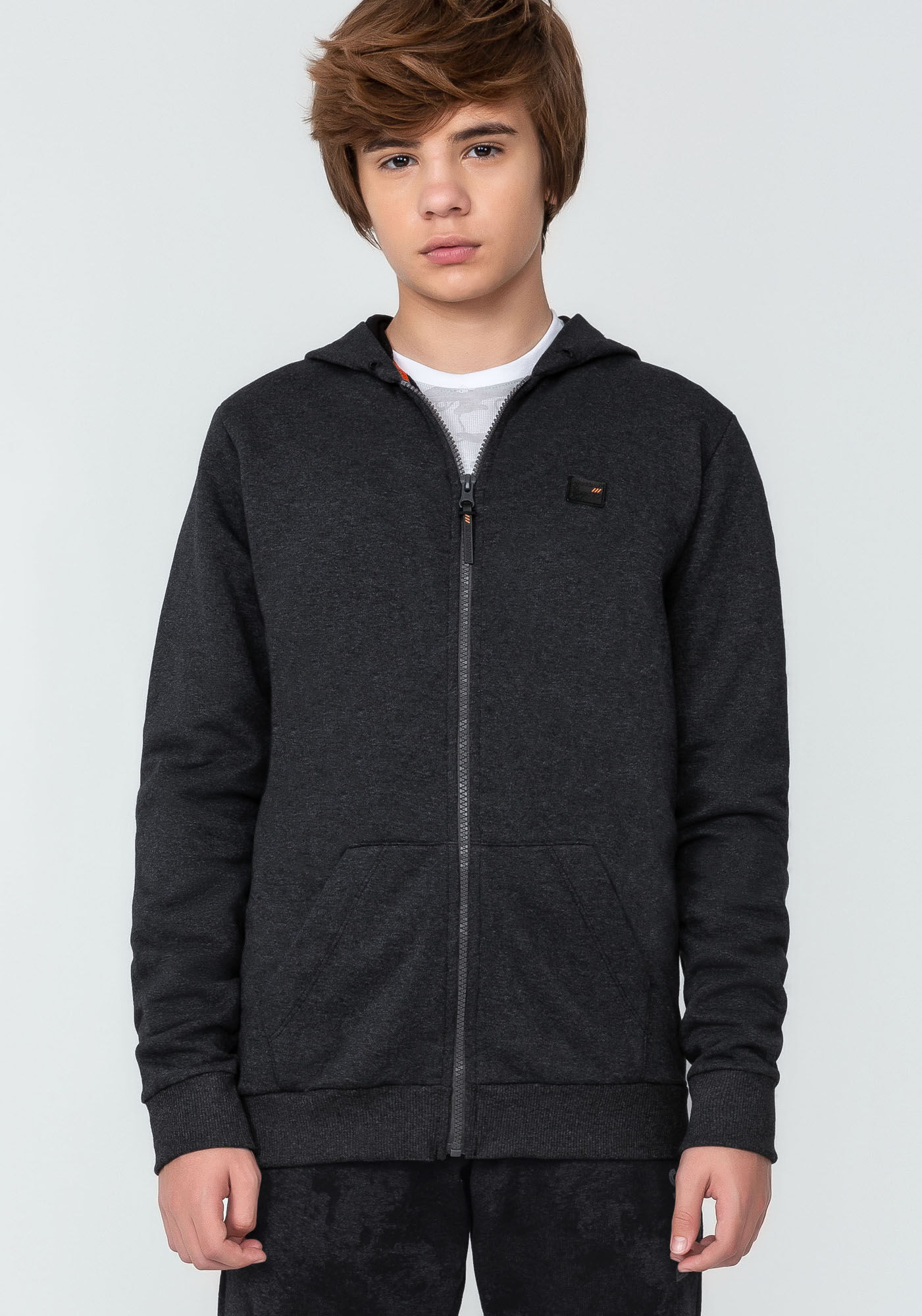 Jaqueta em Moletom com Capuz Telado Juvenil, GRAFITE, large.