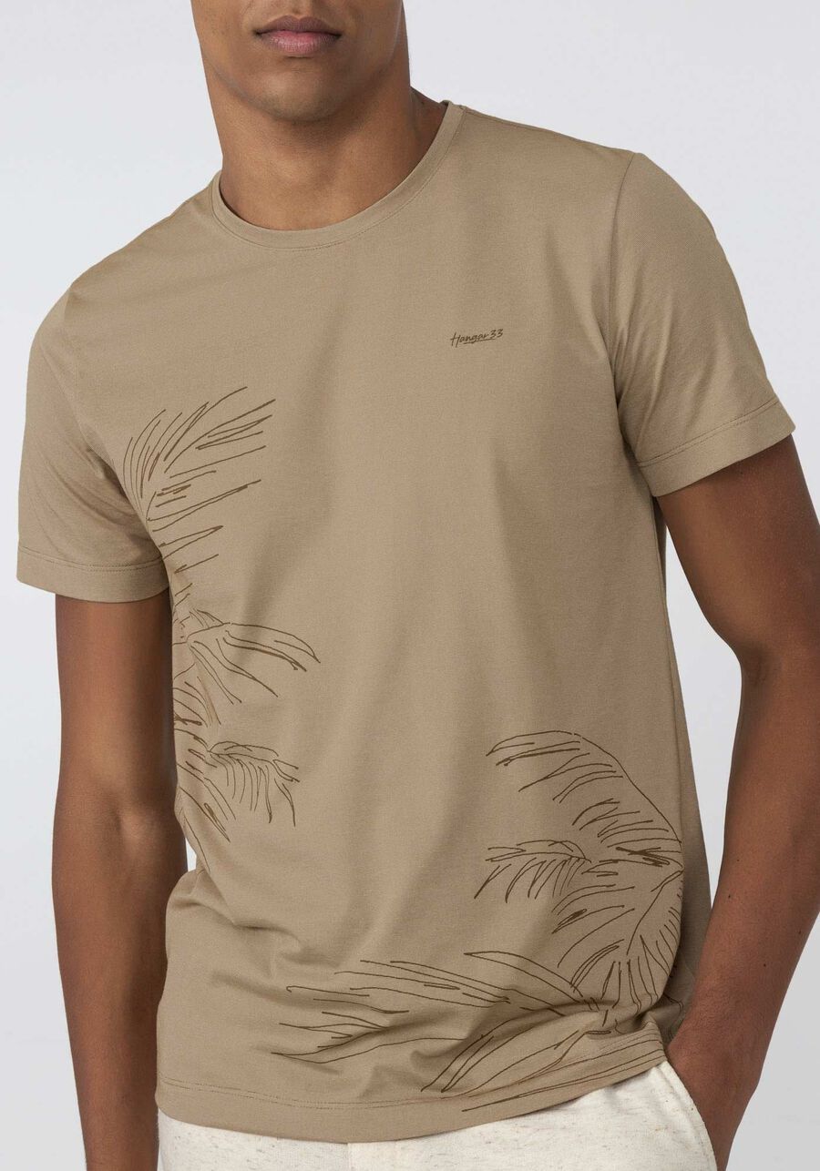 Camiseta Masculina em Malha Estampa Tropical, MARROM TILE. Camiseta Masculina em Malha Estampa Tropical, MARROM TILE, large.