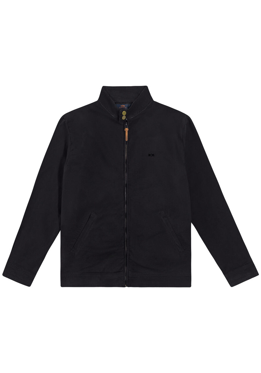 Jaqueta Sarja Masculina com Gola Alta, PRETO REATIVO. Jaqueta Sarja Masculina com Gola Alta, PRETO REATIVO, large.