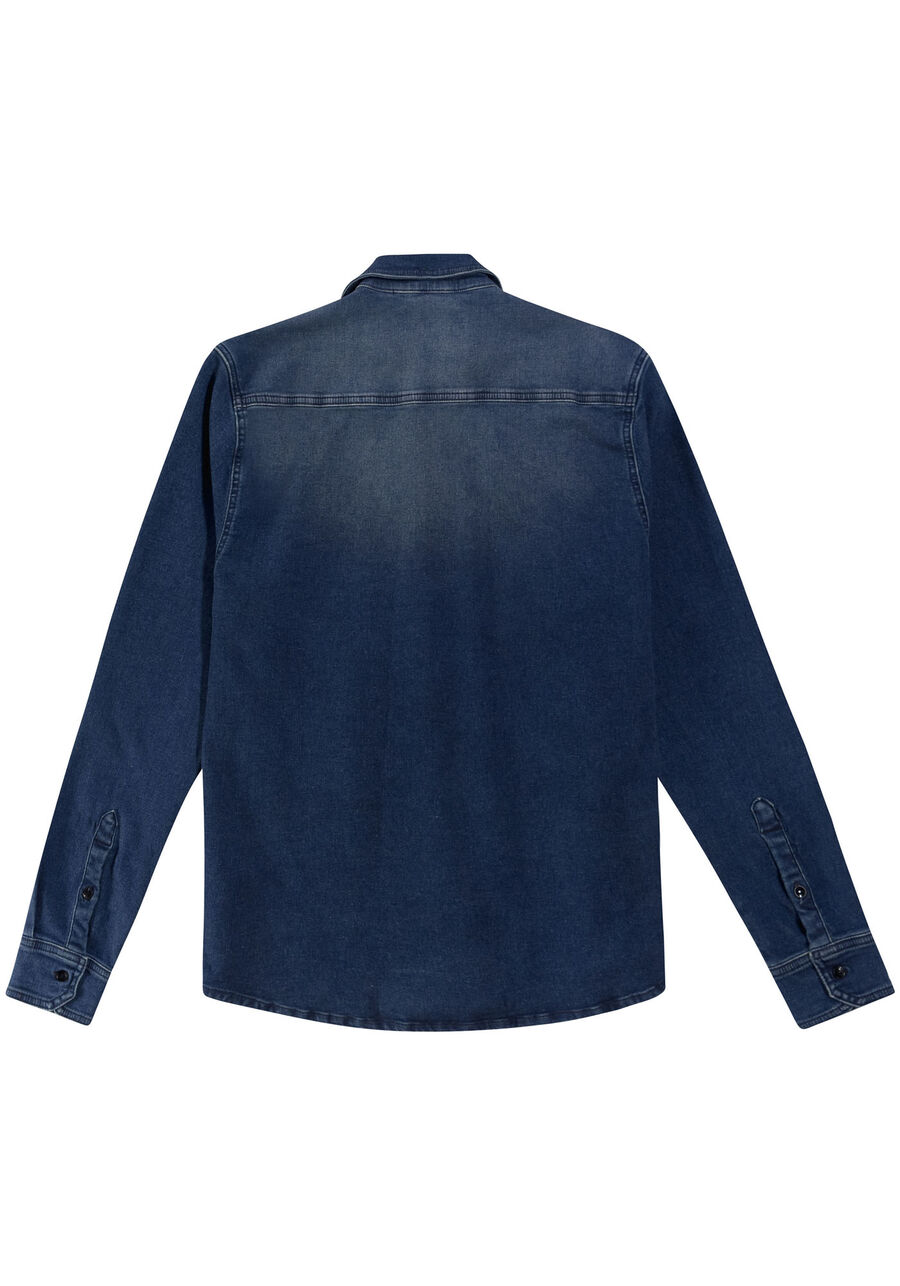 Camisa Jeans Manga Longa Slim Lavagem Escura, JEANS. Camisa Jeans Manga Longa Slim Lavagem Escura, JEANS, large.