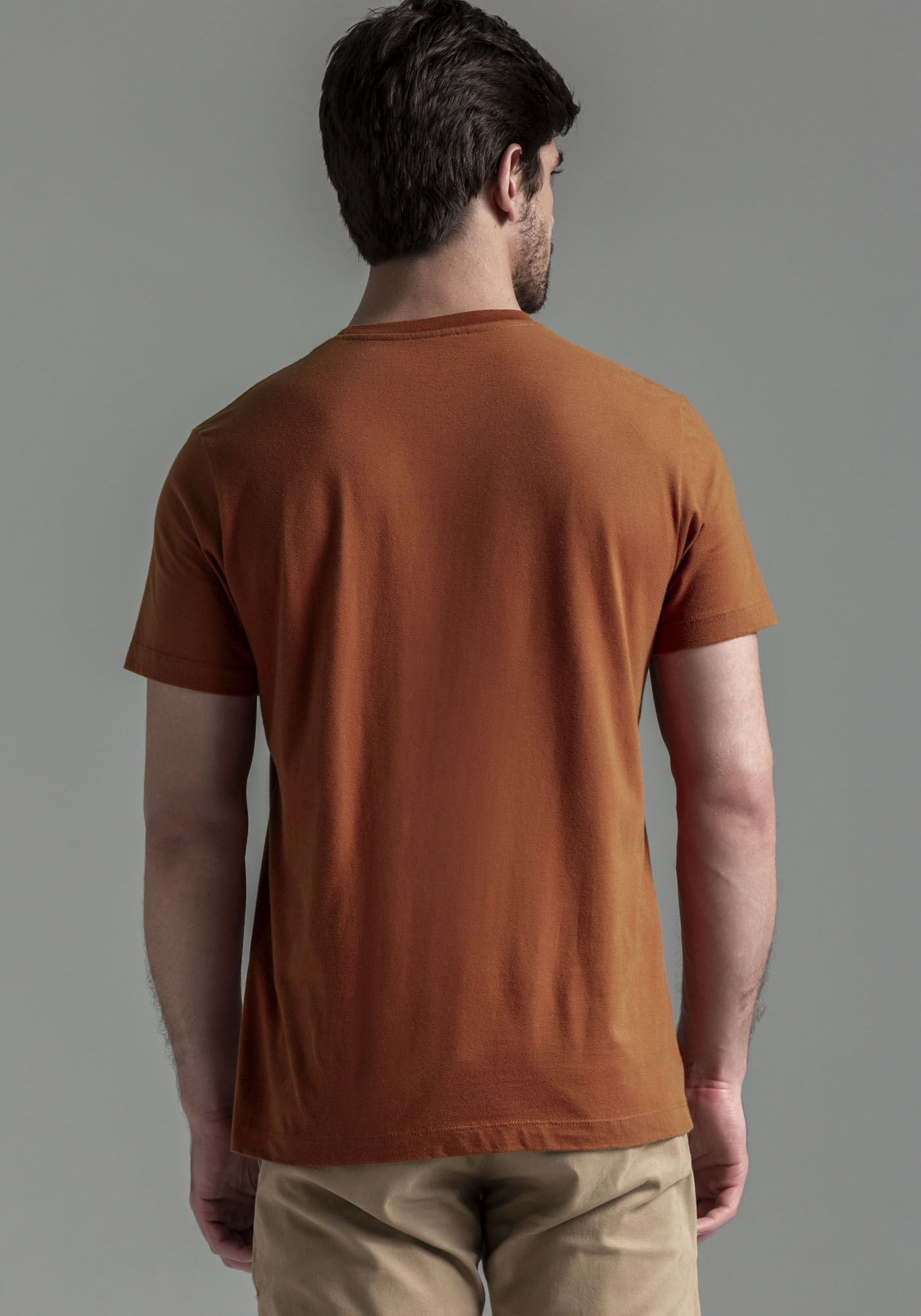 Camiseta Masculina em Malha Peletizada Estampada, LARANJA FERRUGEM, large.