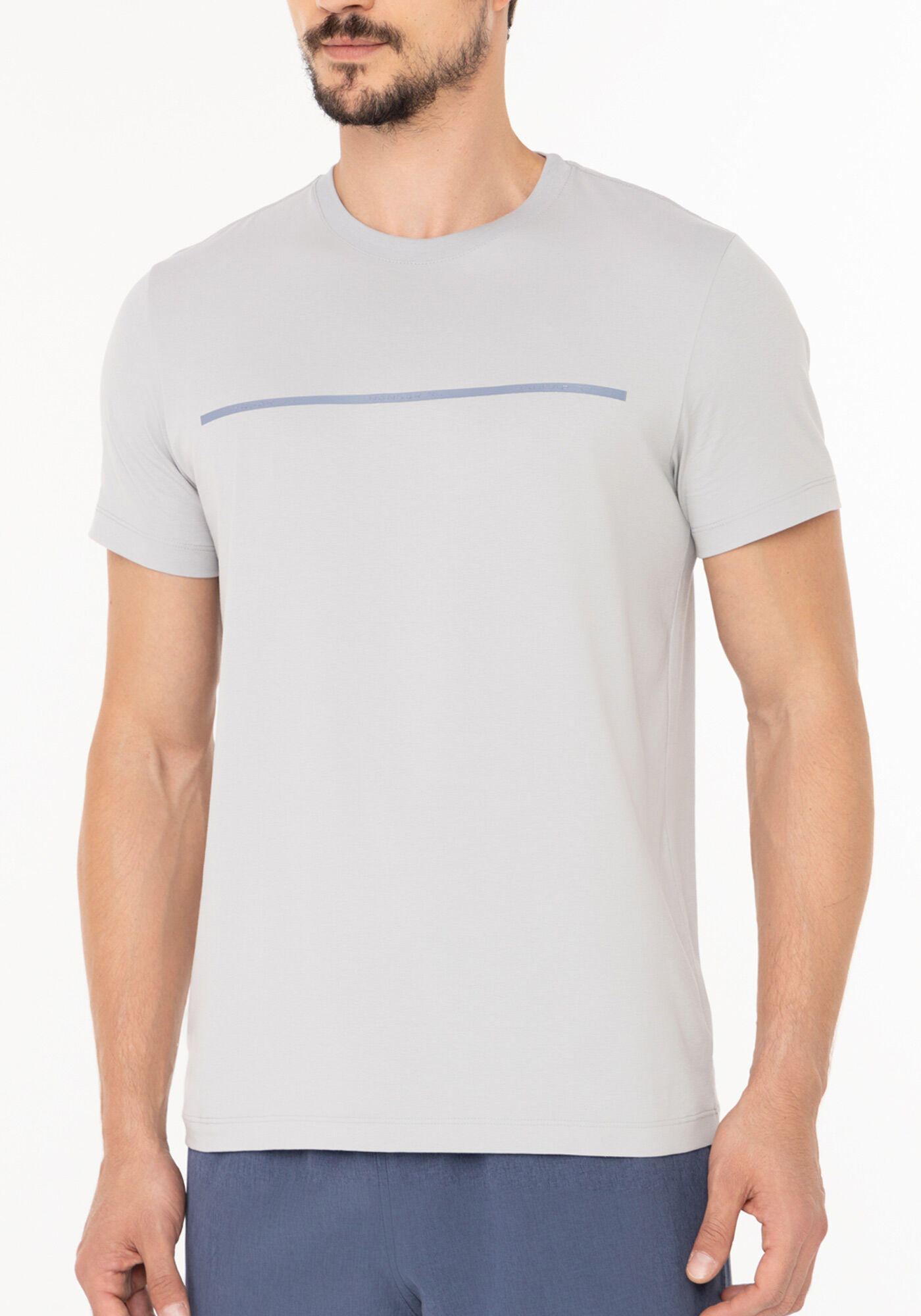 Camiseta De Mangas Curtas Em Malha De Algod&atilde;o E Elastano, CINZA GLISTEN, large.