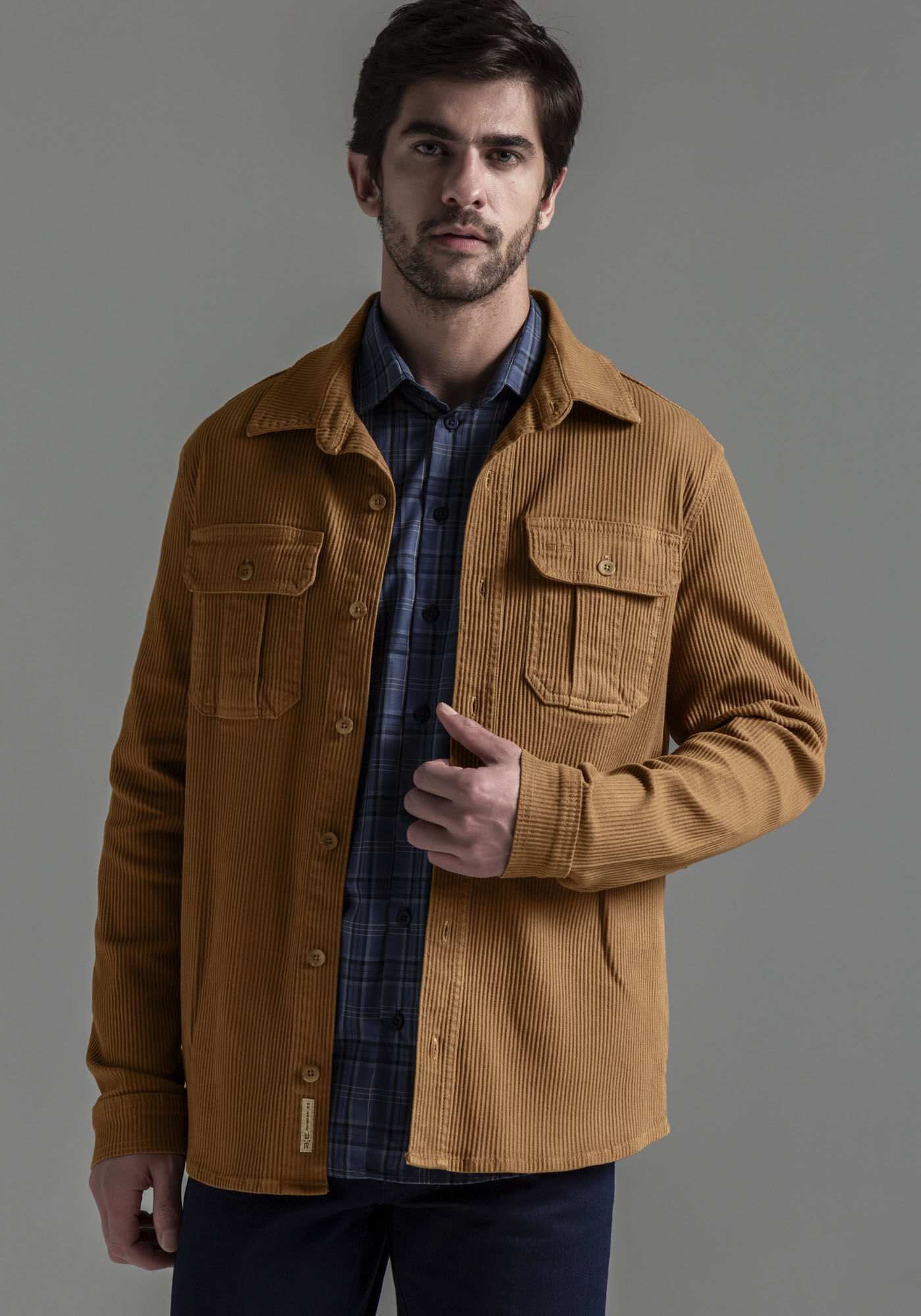 Jaqueta Sarja Cotel&ecirc; Masculina com Bolso Cargo, CAQUI CAMELO, large.